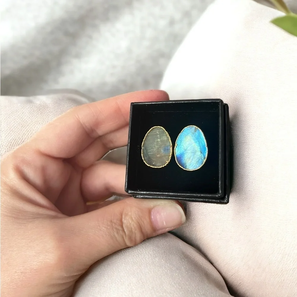 Labradorite Gemstone Gold Cufflinks